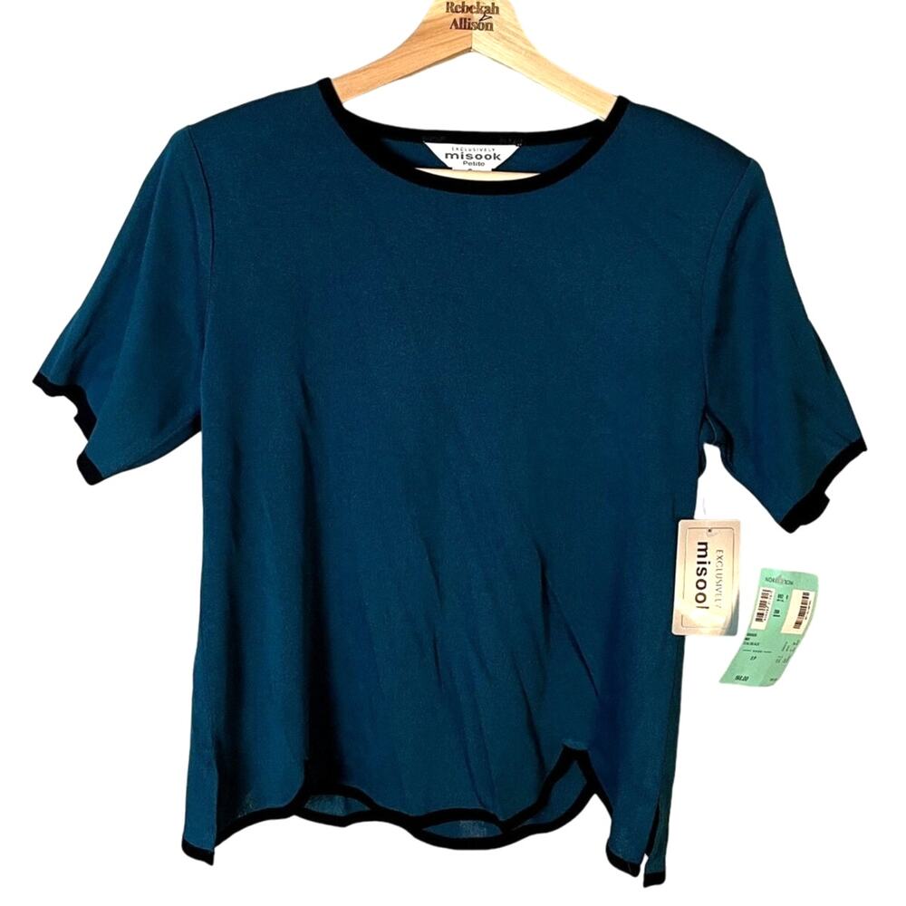 NWT Misook Teal Thick Knit Luxurious Scalloped Hem Blouse Shirt SZ Petite Small